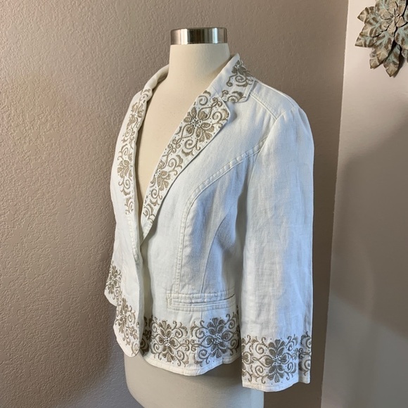 INC 100% Linen Embroidered Blazer Size PS - Picture 9 of 11